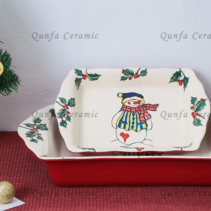 Wholesale custom decals baking pan porcelain ceramic plates christmas dinnerware sets
