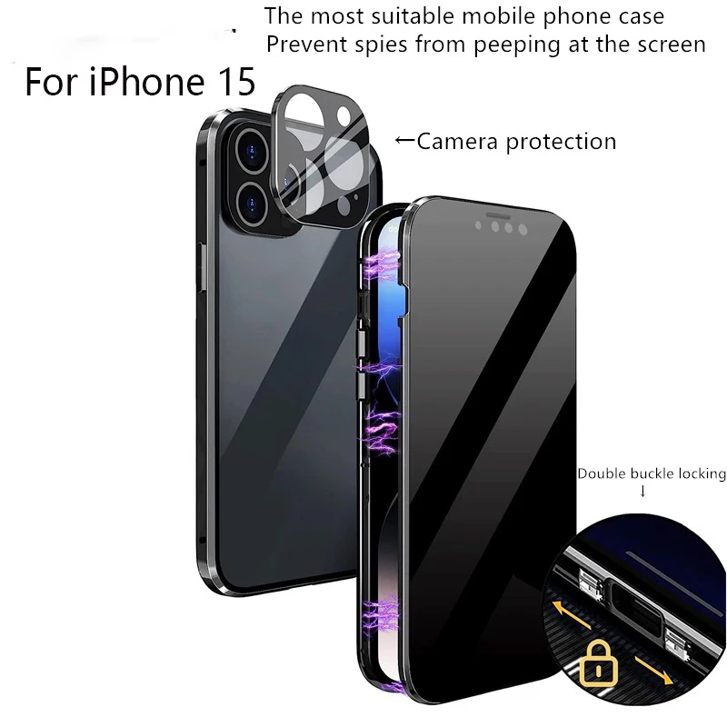 for iphone 15 pro max phone case privacy Magnetic Double Side Glass phone case for iphone 12 13 14 15 case shockproof