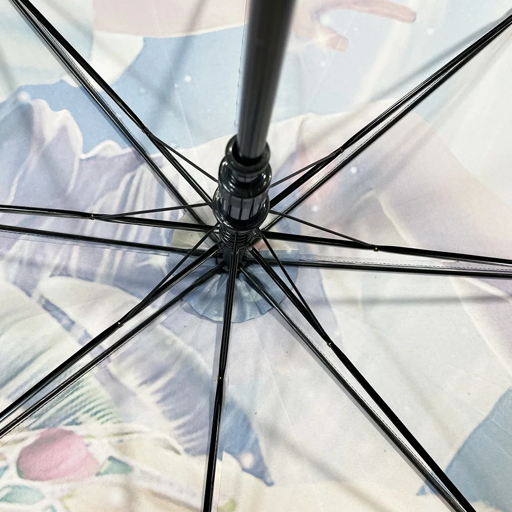 Ovida Custom Full Color Print Art Windproof Digital Photo Printing Straight Umbrella With Black Handle Hook