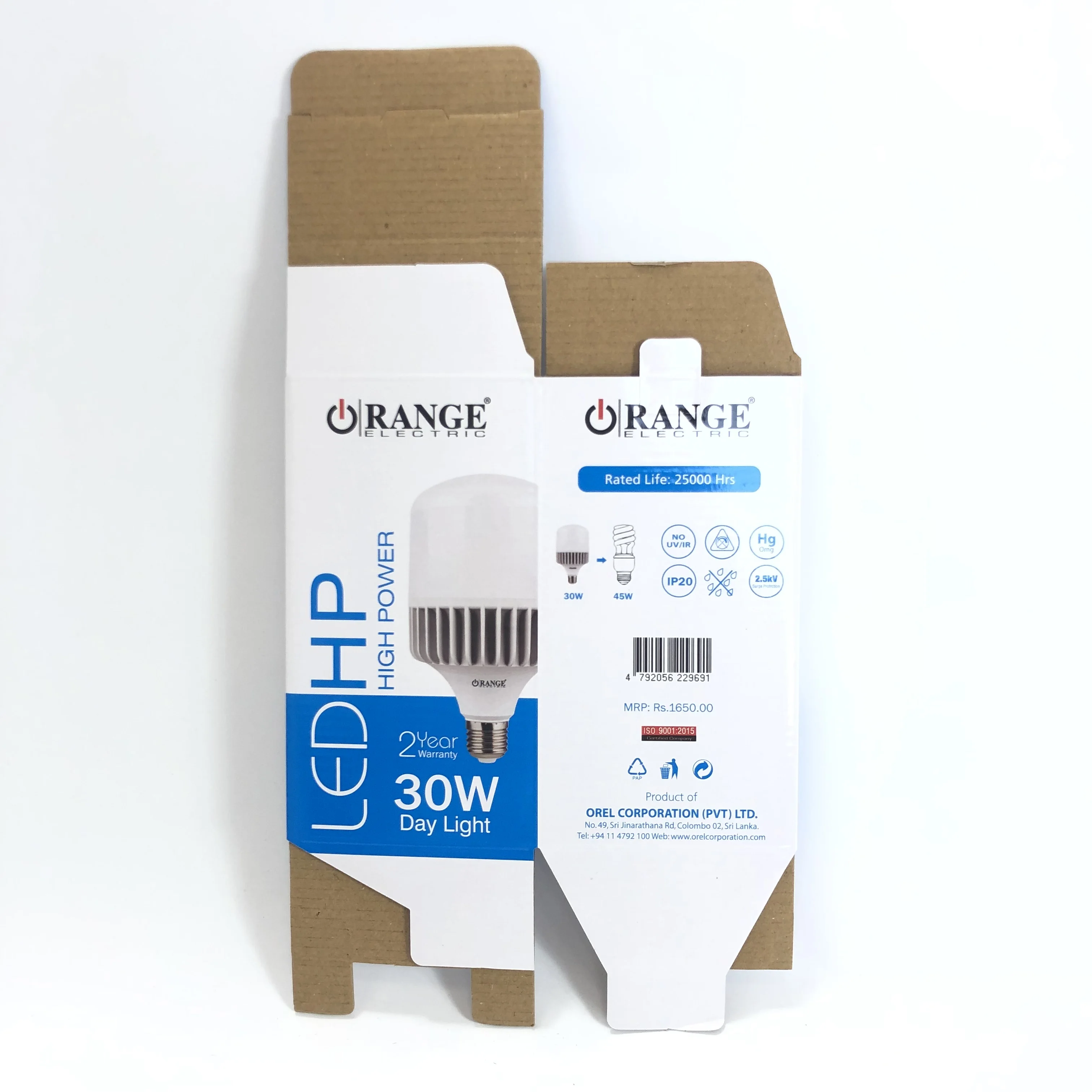 30W Day light of high power blue LED light bulb paper box made of corrugated board custom size and logo