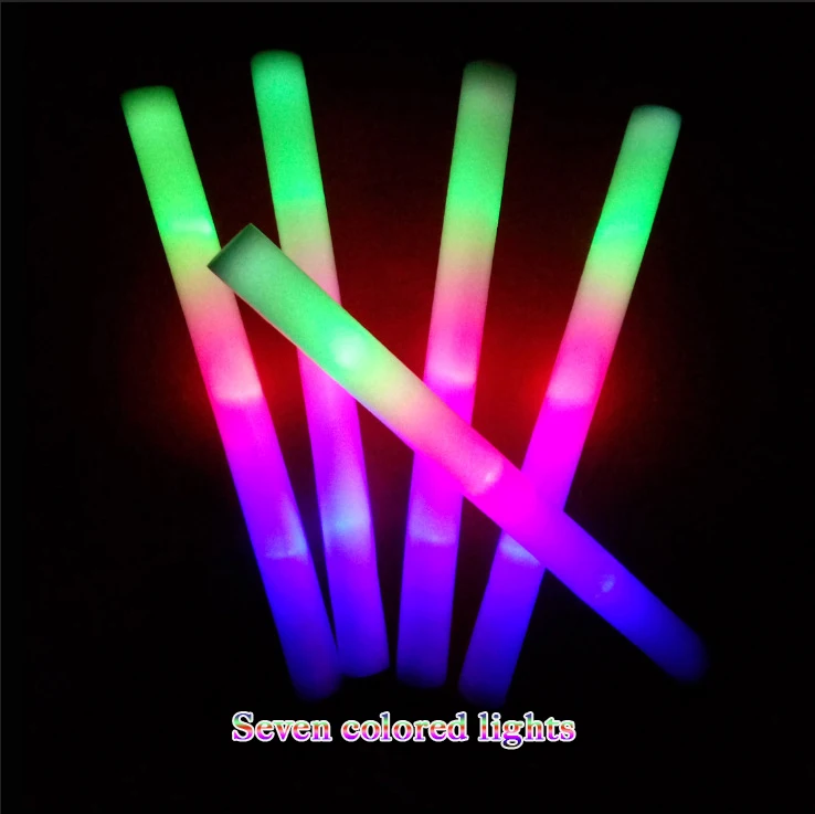 Custom OEM logo slogan Multi Color Wholesale Flashing Foam LED Light Foam Sticks Led Foam Glow Bar atmosphere fluorescent Stick