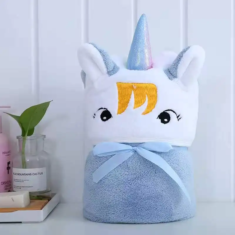 
Very soft microfiber blanket unicorn bath towel with hood for kids or baby 