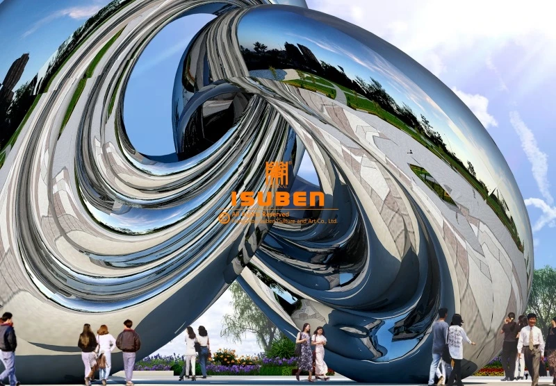 Custom Made Outdoor Garden Decoration Metal Art High Polished Mirror Surface Large Stainless Steel Circle Sculpture For Sale