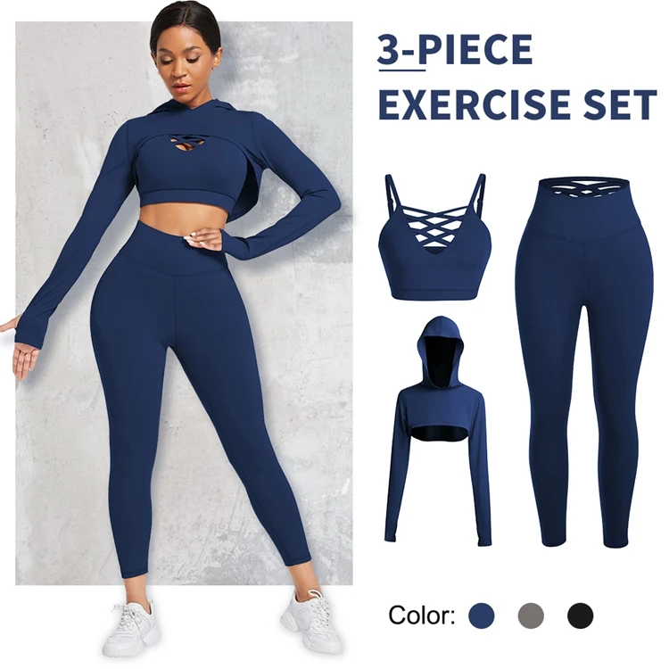
Stylish Casual Hoodies Crop Top Sports Suit Womens Activewear Workout Sets Fitness Yoga Apparel 