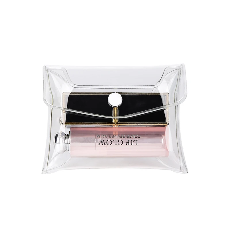 Wholesale Promotional Cheap Portable 3 Sizes Snap Button Closure Small Clear Makeup Bag Set Transparent PVC Cosmetic Pouch Bag