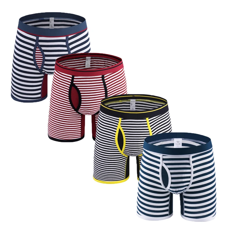 Top Quality Classic Cotton Breathable Striped Sports Men Briefs Boxers Shorts underwear