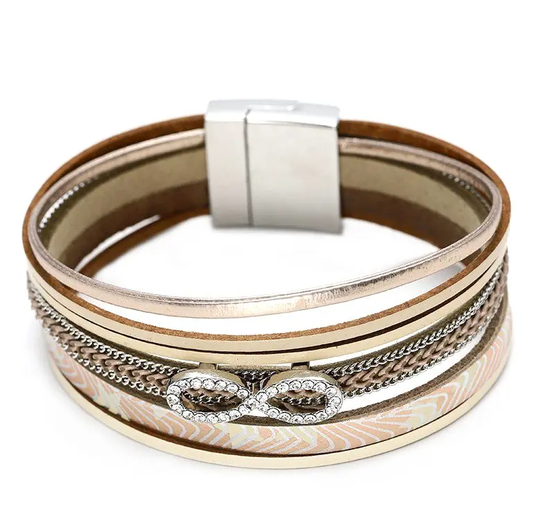 Fashion Braided Rope Cord Wrap PU Leather Bracelet Femme Women Customized Magnetic Clasp Lucky Knot Genuine Leather Bracelet