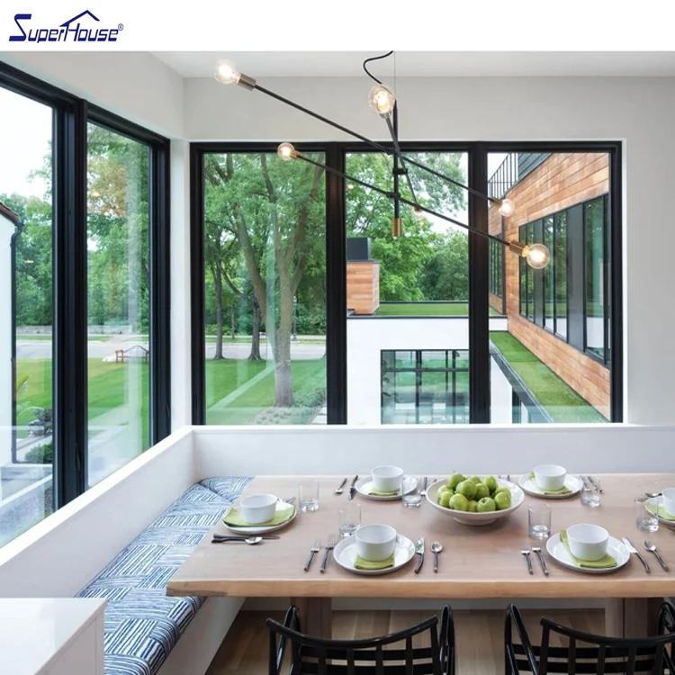 High-end Villa Use Floor Picture Window with Double Low-e Glass to Ceiling Large Luxury Superhouse USA Canada Aluminum Modern