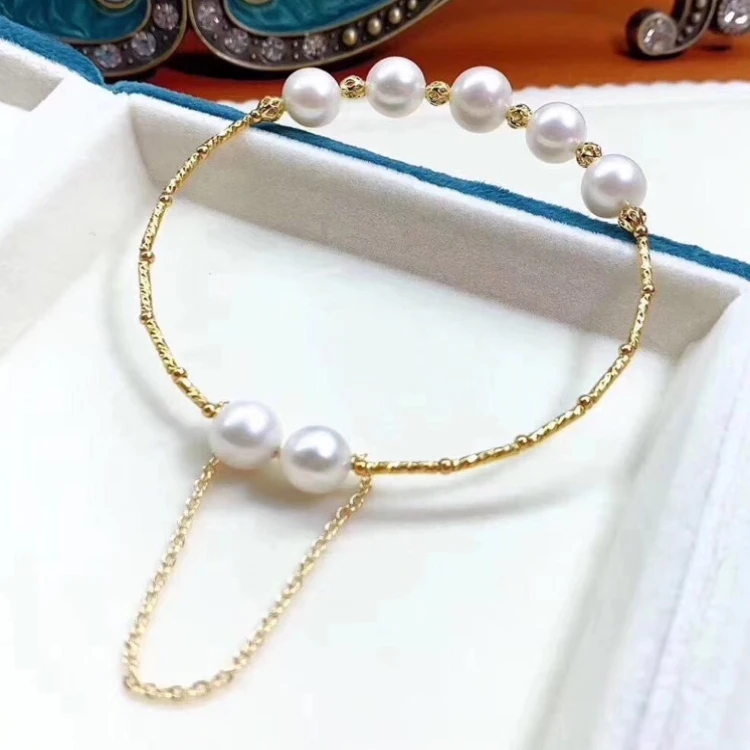 Feirun 9-10mm AA+  edison baroque Real natural cowrie shell jewelry freshwater pearl bracelet pearl bead bracelet for women