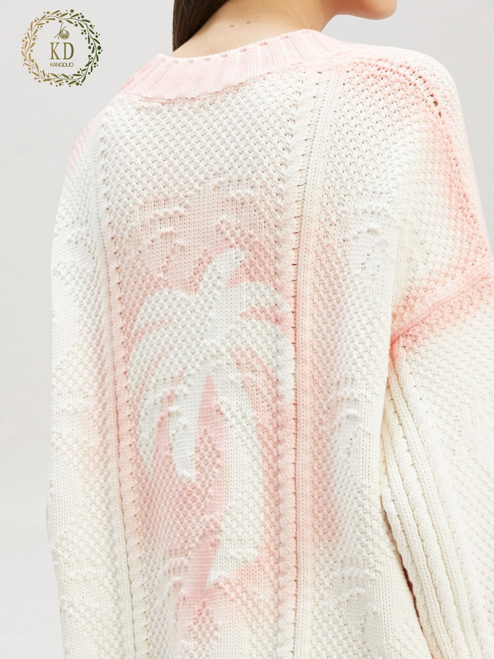 KD Knit Manufacturer Custom Designer Pattern Drop Shoulder Oversize Cable Spray Paint Neon Pink Sweater Cardigan