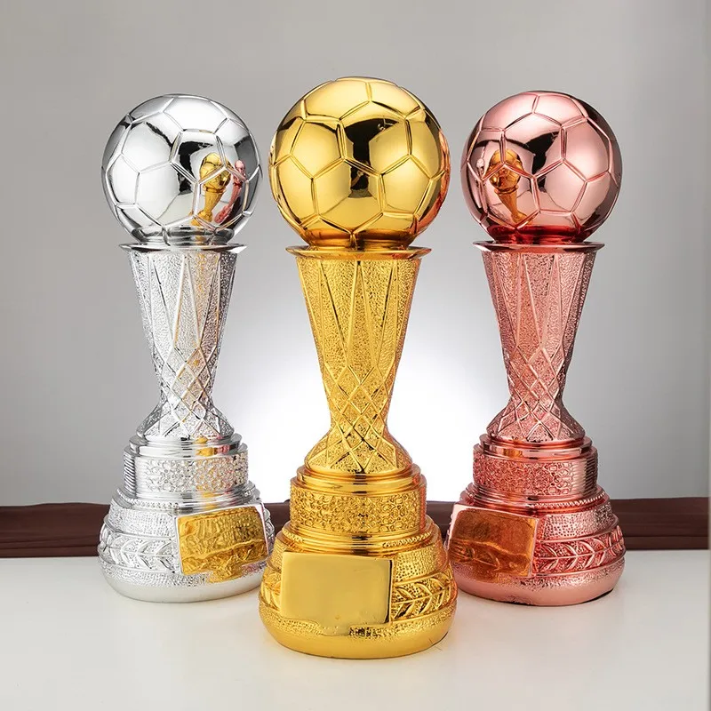 Custom Large Big Size 38cm Resin Soccer Trophies Gold Soccer Ball Awards Trophy