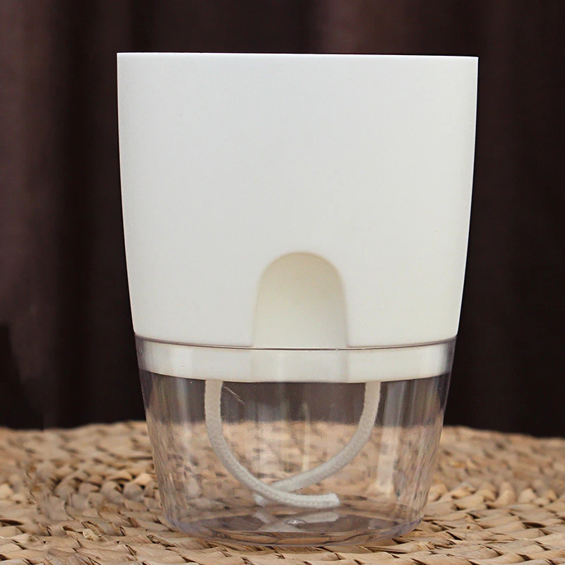 Transparent Plastic Flower Pot Self Absorbing Large Plant Pot Creative Double Layer Water Storage Lazy Automatic Green Planter