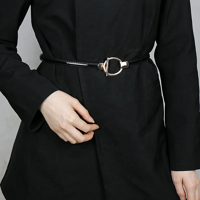 Fashion Versatile PU Leather Thin Belt Women with Dress Waist Adjustable Small Belt