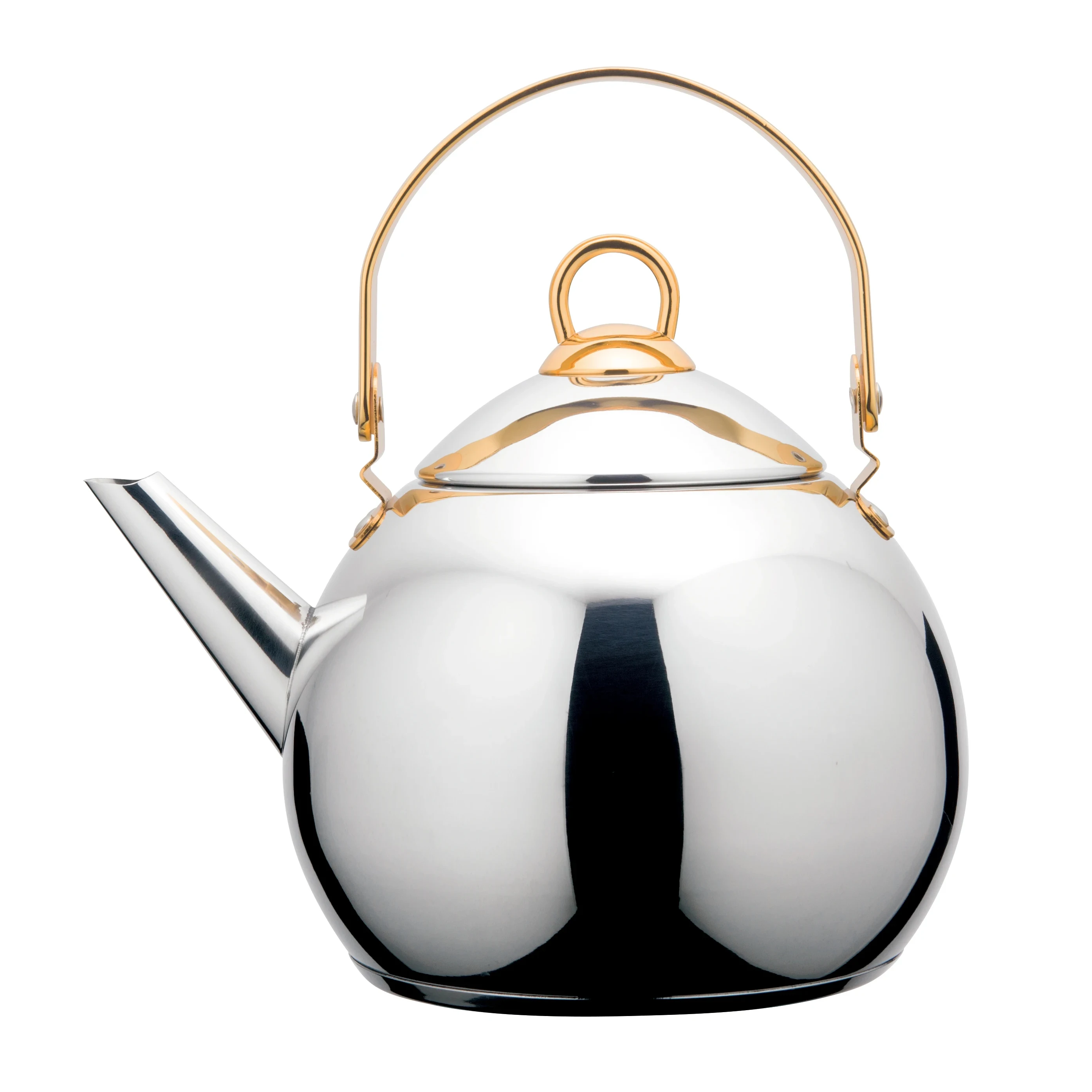 Factory wholesale high quality single bottom arc handle twist lid gold plated kitchen induction gas stainless steel kettle