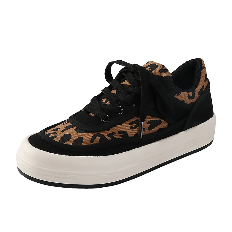 Height Increasing Platform High Top Animal Leopard Cheetah Zebra Print Canvas Trendy Shoes Black White Sneakers For Women