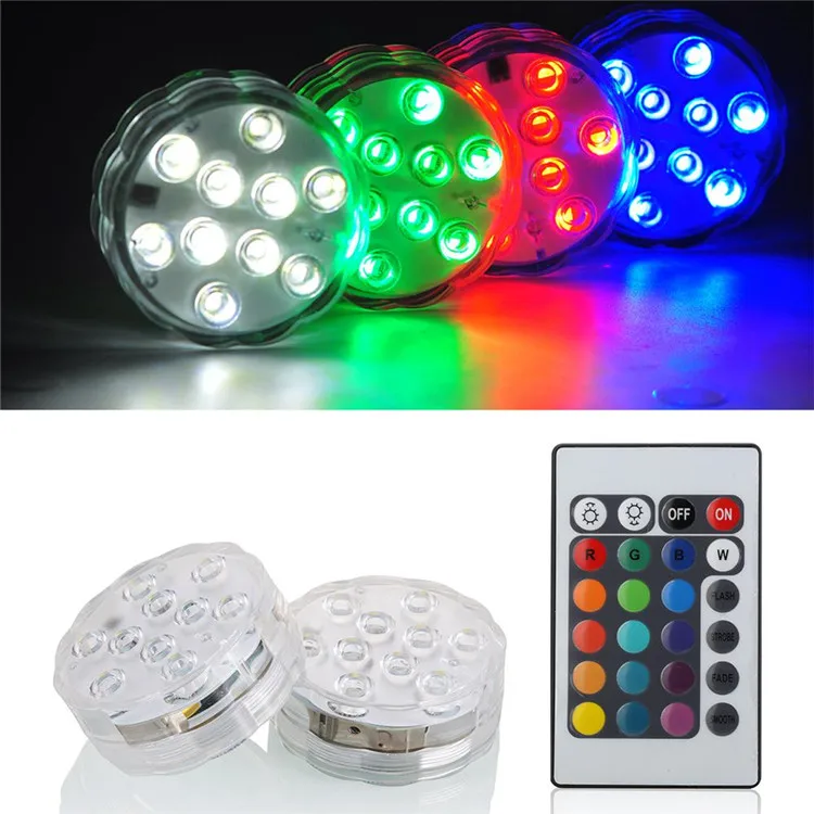10 LED Submersible Lights Underwater Pool Lights RGB 13 LED With Remote Controller