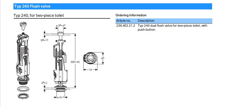 Typ240 Geberit dual  draw-off valve with push button product for toilets Toilet Flusher