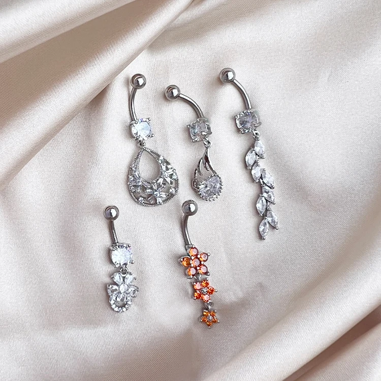 New Arrival Zircon Belly Ring Stainless Steel Hypoallergenic Woman Sexy Piercing Belly Ring