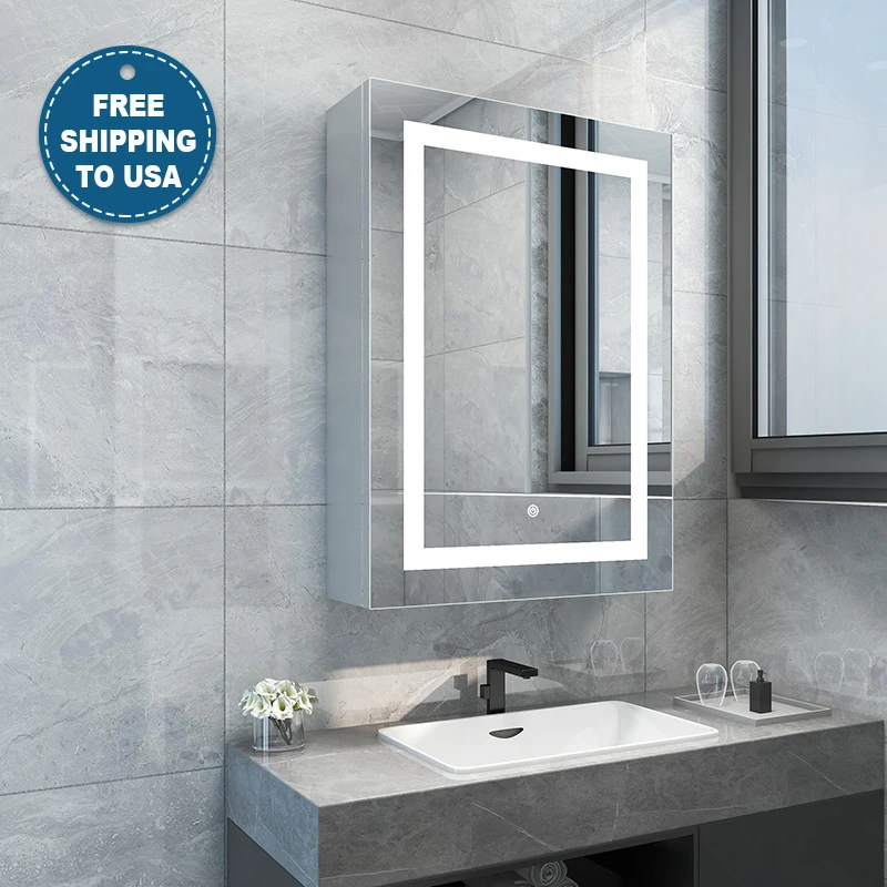 Навесной шкаф для ванной со светодиодным зеркалом новый дизайн с подсветкой шкафчик лекарств гнездом