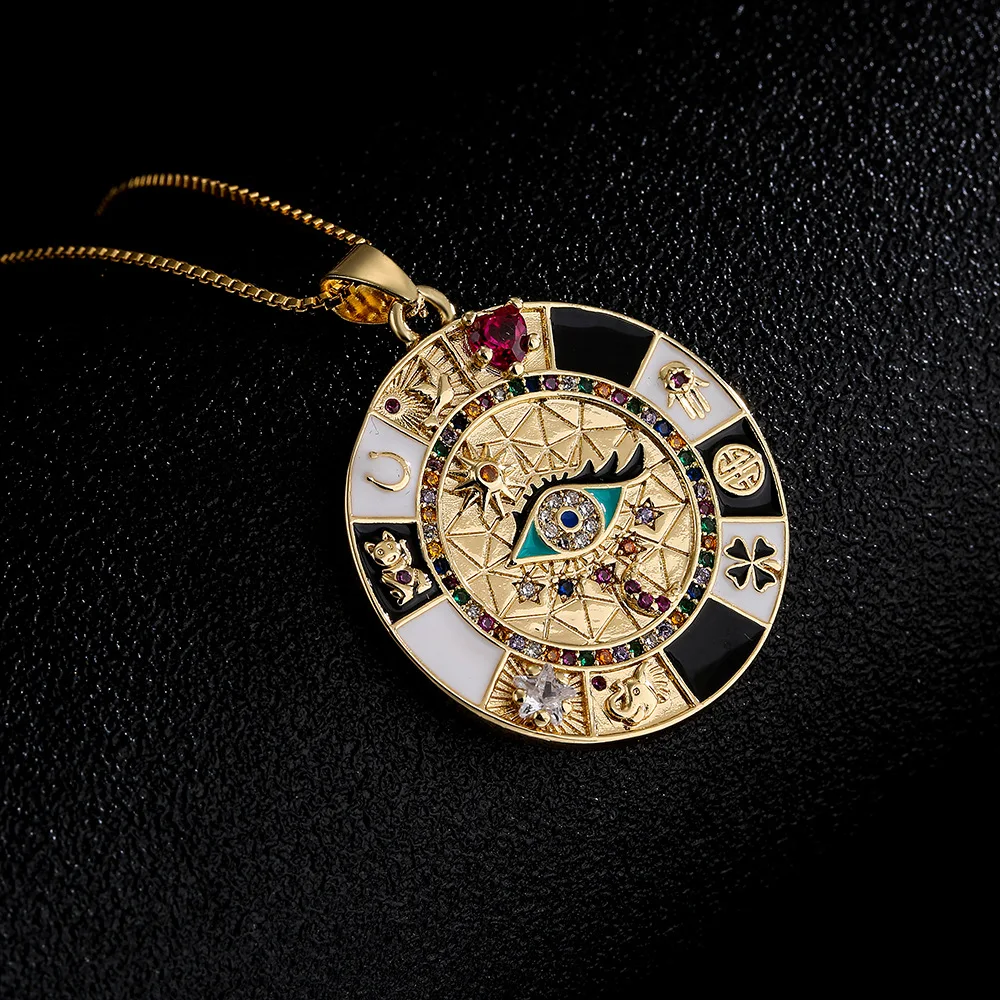 High Quality 18k Gold Plated Brass Jewelry Lucky Leaf Clover Necklace Devil Eye Pendant with Oil Drip