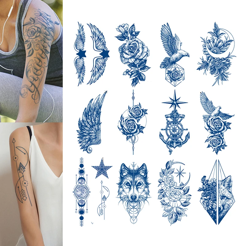 Latest Semi Permanent Body Makeup Temporary Tattoo Stickers Safe for Skin Herbal Ink Henna Tattoo Body Art Wings Eagle Wolf