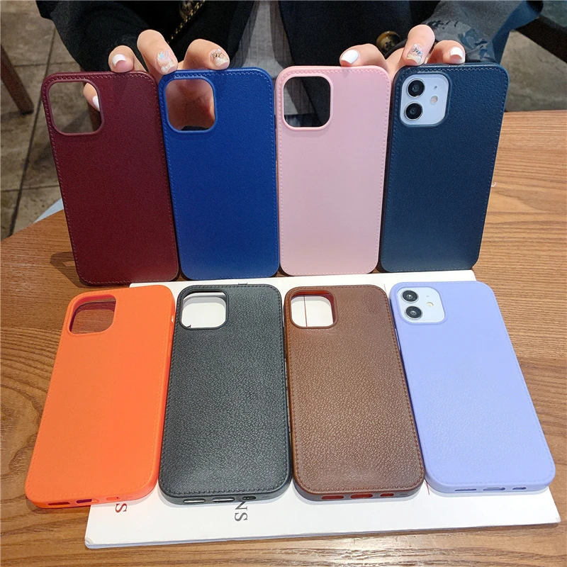 Роскошный кожаный чехол для iphone мягкий из ТПУ 12 карамельного