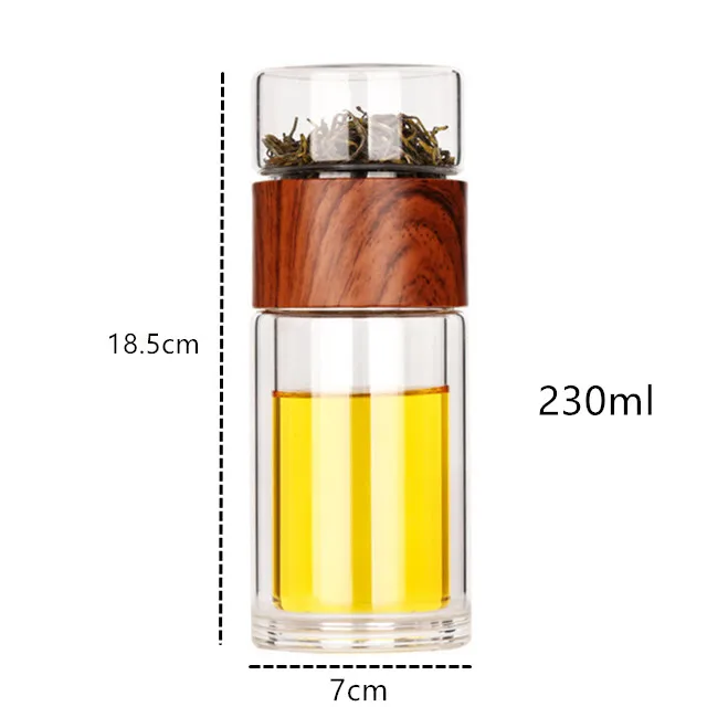FX Factory Custom Logo Printing 330ml Double Wall Tea Glass Bottle With Stainless Steel Filter Tea Maker