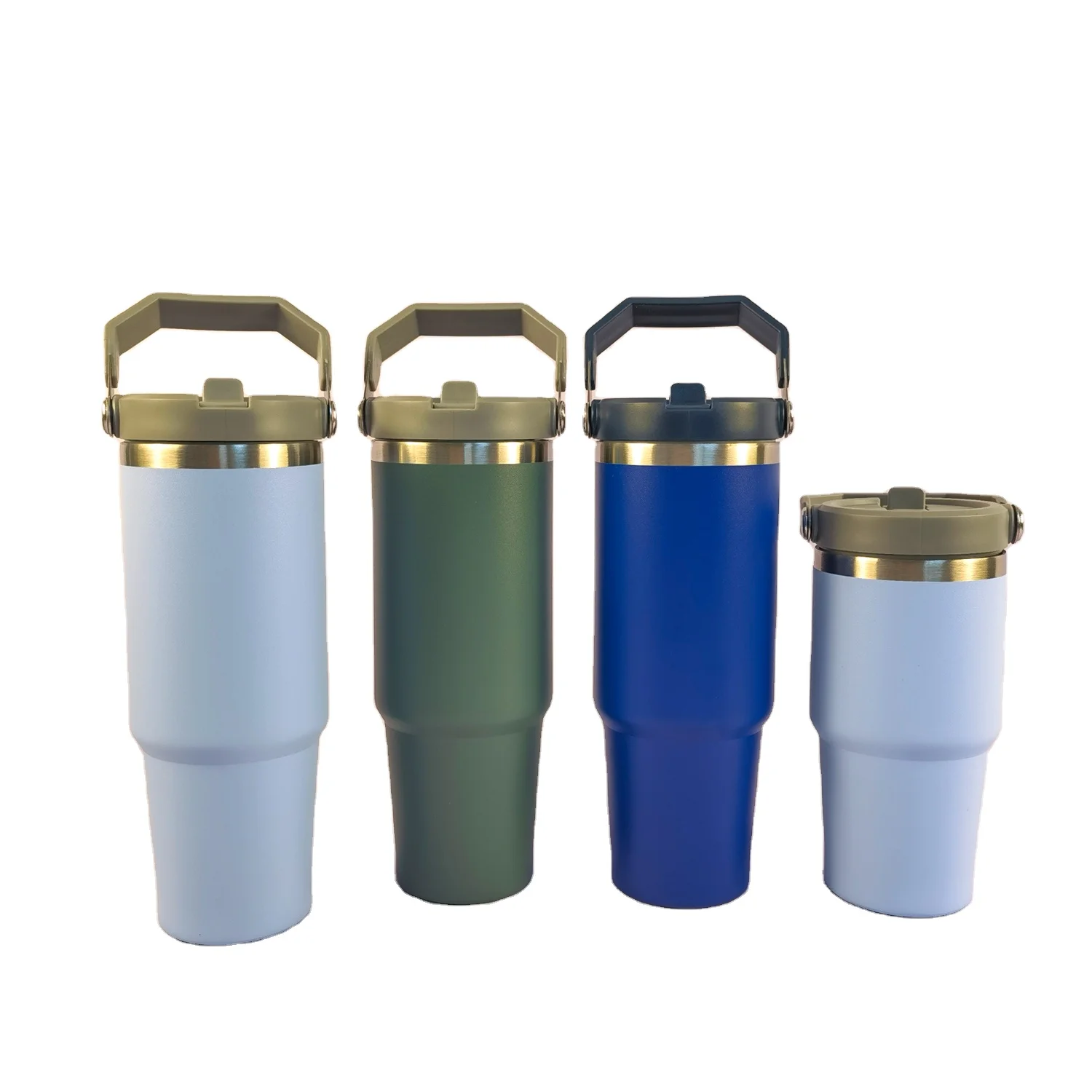 20/30oz Iceflow Spill And Feak proof Reusable Flip Straw Tumbler Vacuum Insulated Water Bottle With Screw Handle Lid