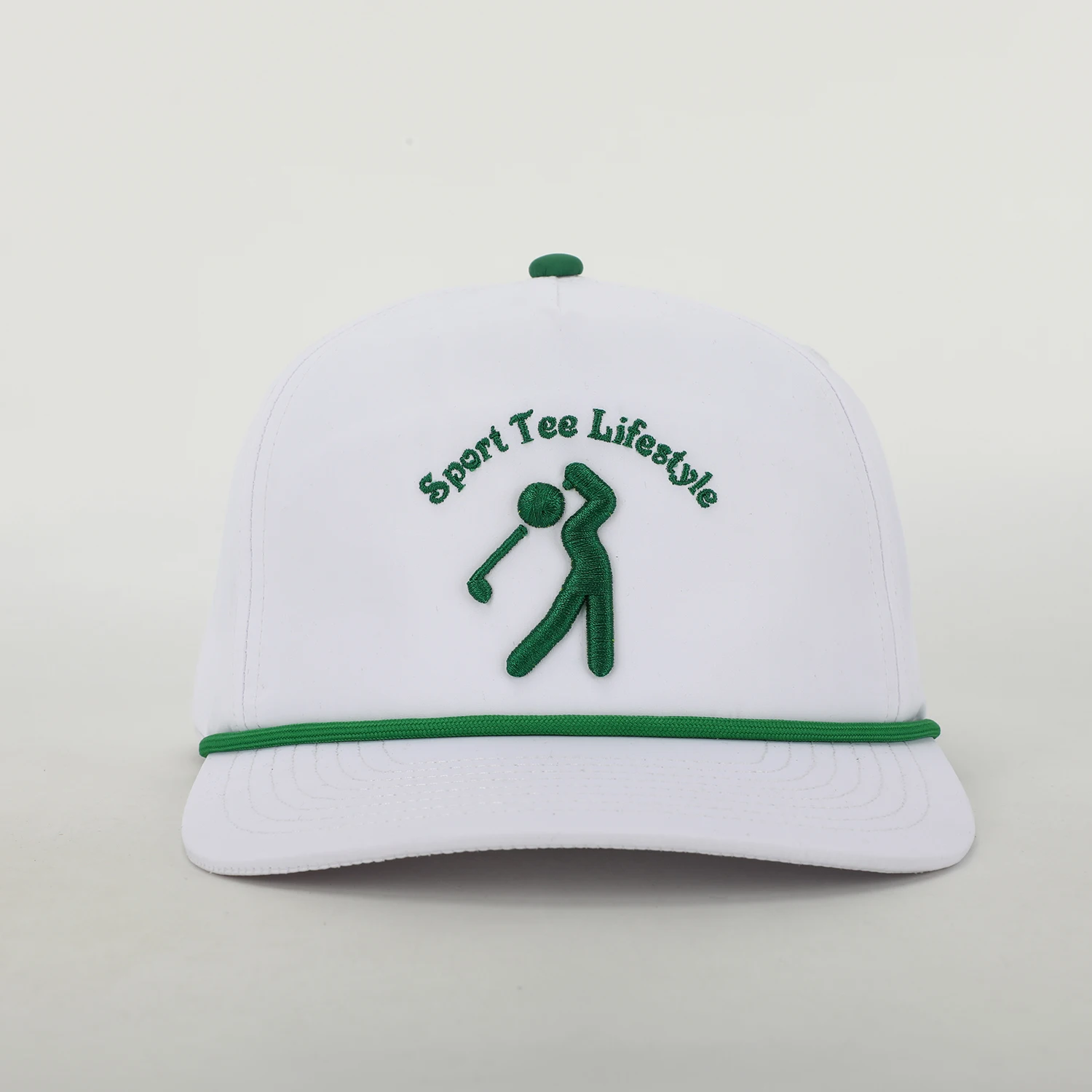 Custom 5 Panel Embroidery Logo Rope Baseball Cap,Sport Running Dad Gorras,100% Polyester Unstructured Quick Dry White Golf Hat
