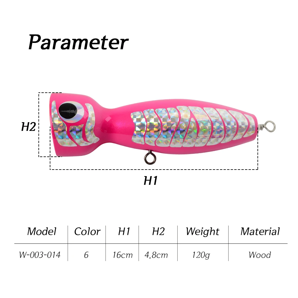 Hot Sales OEM  120g Wooden Popper Lure Handmade Large Trolling Lure Fishing Baits Wood Lure