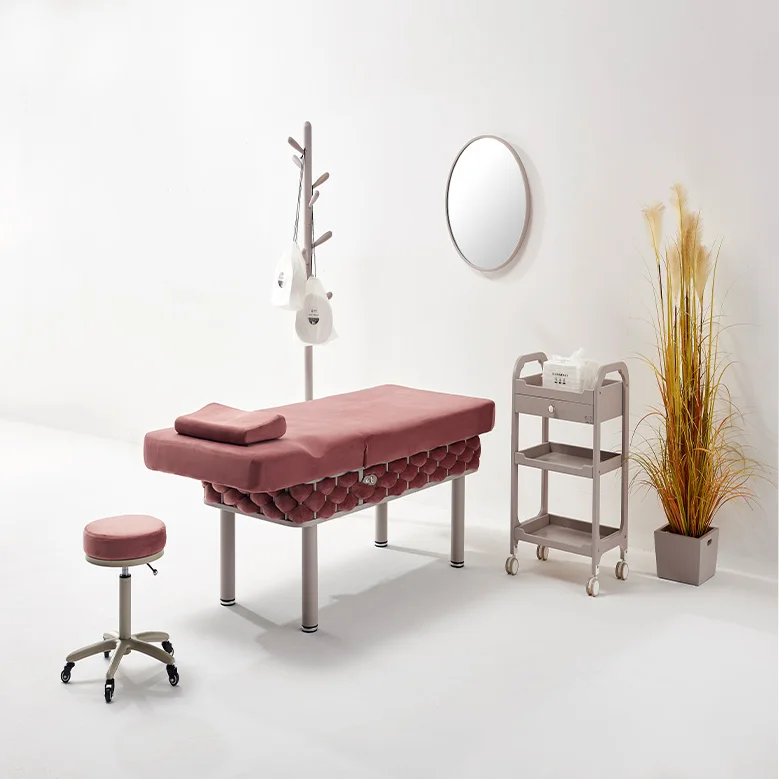 Factory direct multifunctional bed massage bed cozy facial Beauty spa massage bed with shelf table massage table