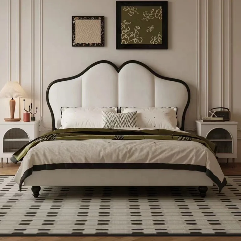American Luxury Style Bedroom King Size Bed European Style High Quality Solid Wood Double Bed Soft Headboard Leather Bed