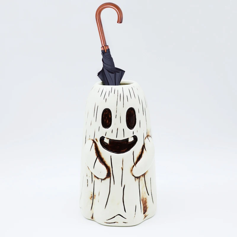 Custom Factory Wholesale White Halloween Ghost Shaped Umbrella Stand New Ceramic Holder for Nordic Home Decor