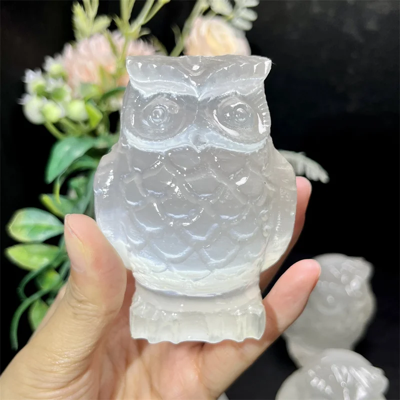 Hot Sale High Quality Crystal Quartz Healing Selenite Owls Carving Animals Craft For Decoration