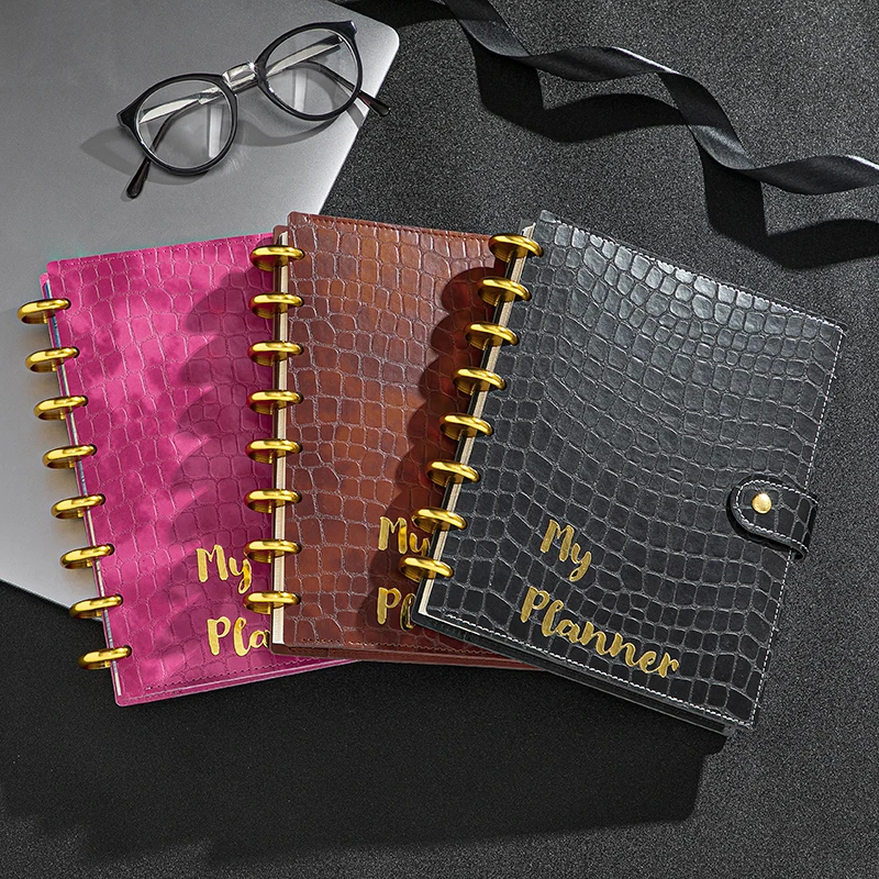 Customized A5 Leather Agenda Disc Bound Embossed Diary Workout Stationary A5 Insert Doctors Nursing Student Planner