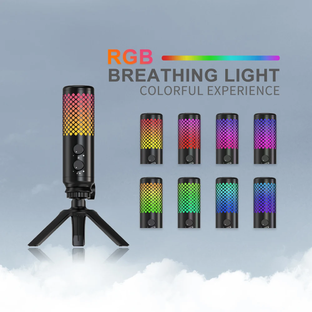 Профессиональный USB компьютерный микрофон, игровой микрофон RGB, настольный конденсаторный микрофон, студийное оборудование для записи караоке