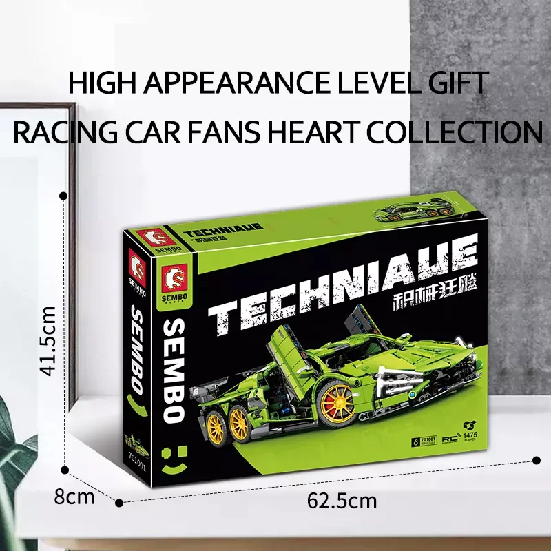 HW Toys 1475PCS Rc Radio Electric Big Bull Green Sports Car Model Remote Control Building Blocks Techinc Bricks Sets For Kids