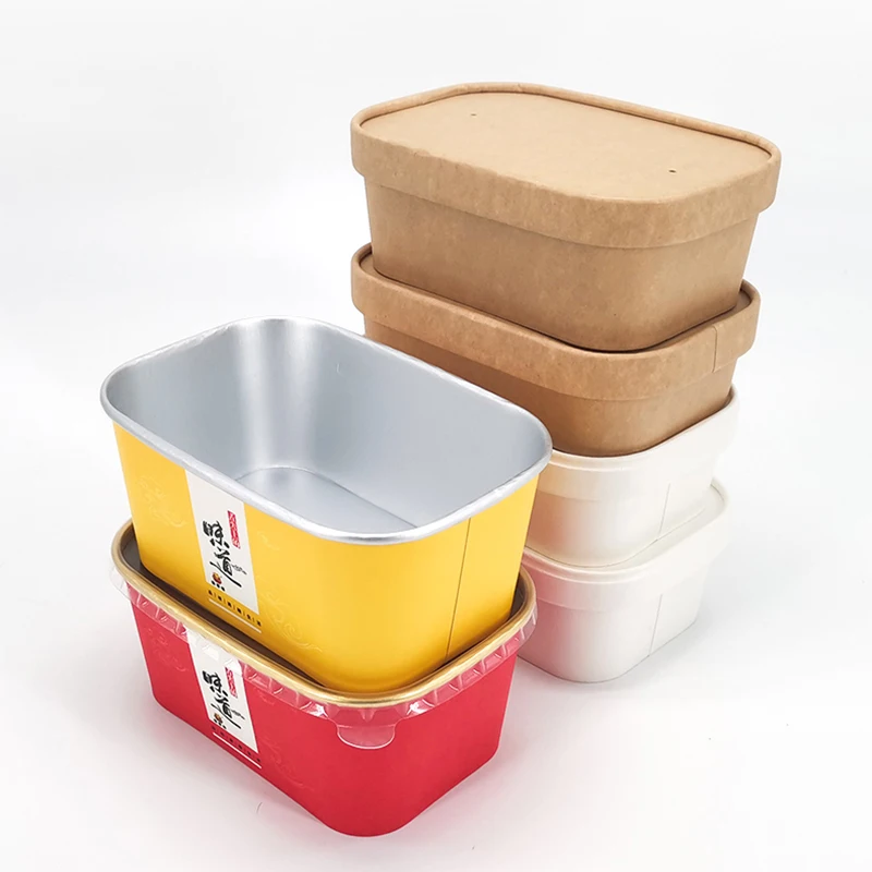 Factory custom Food grade lunch food container takeaway Brown Kraft Paper snack salad disposable rectangle square bowl
