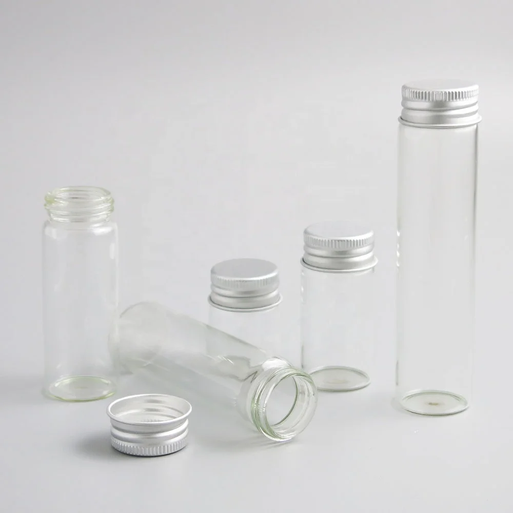Transparent 15ml 25ml 40ml 50ml 60ml glass bottle with screw cap Aluminum Silver lid Empty Refillable Storage Tube Screw top