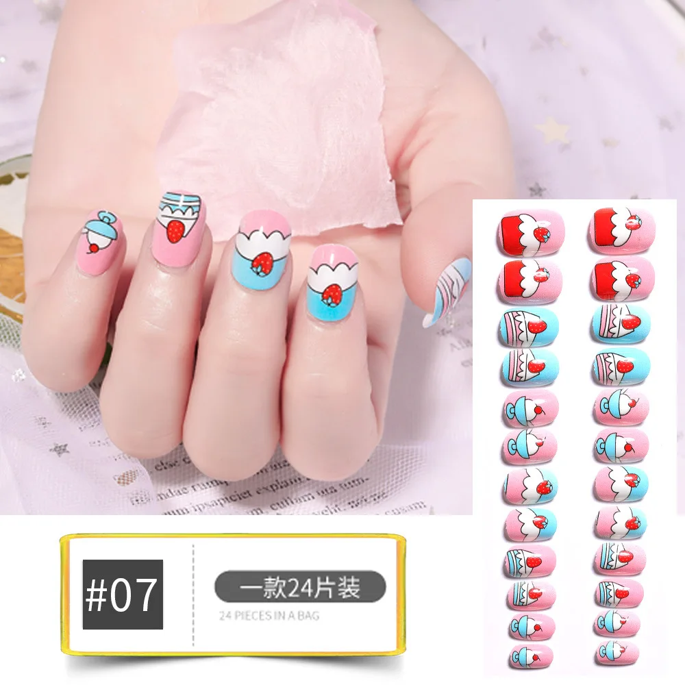 Wholesale Cute Kids Press On Nails Colorful Ready To Wear False Nails With Glue Pre-glued Fake Nails For Kids
