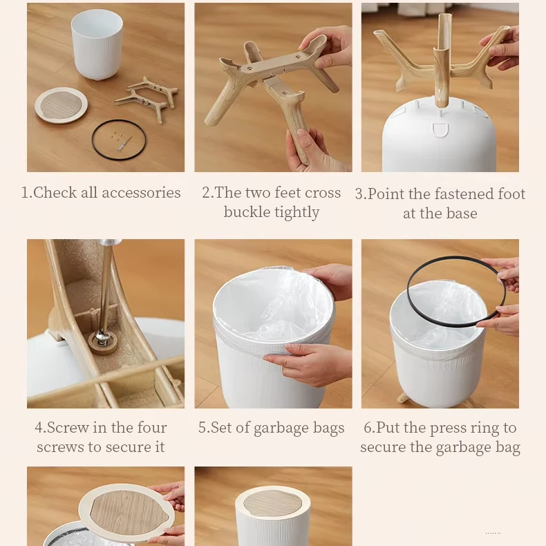 9 L round household kitchen bathroom press type with lid plastic recycle sanitary waste bin industrial