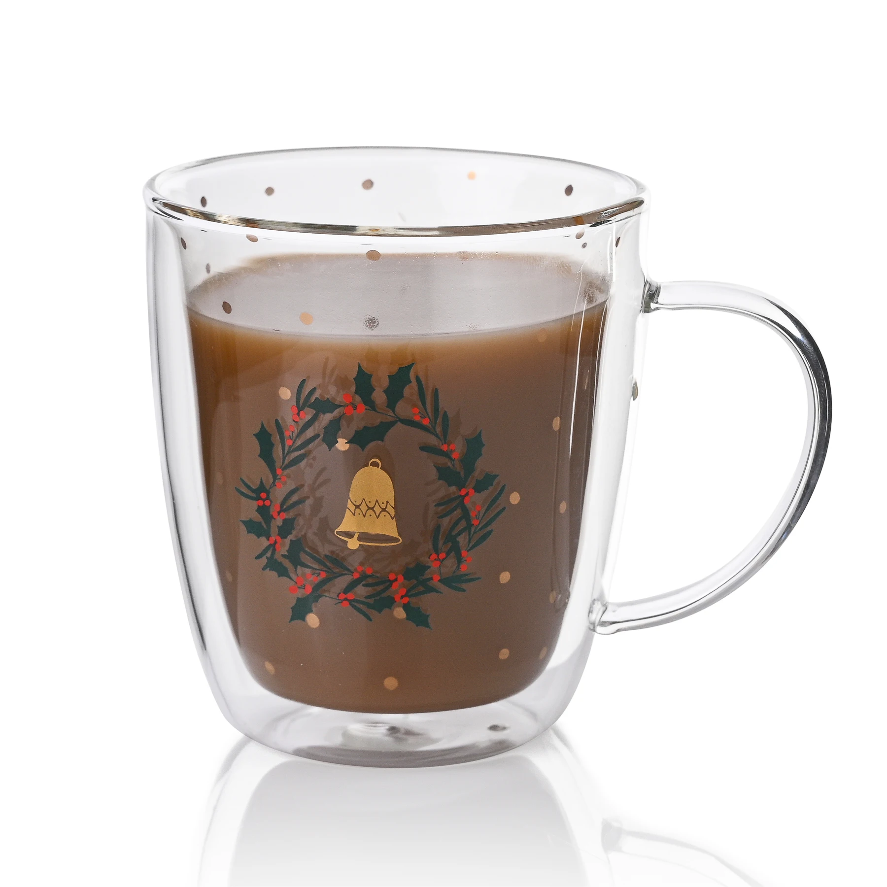 Gloway Manufacturer Cute Christmas Heat Resistant Handled Insulated Coffee Mug Christmas Tree Cup Double Wall Glass Mug With Lid