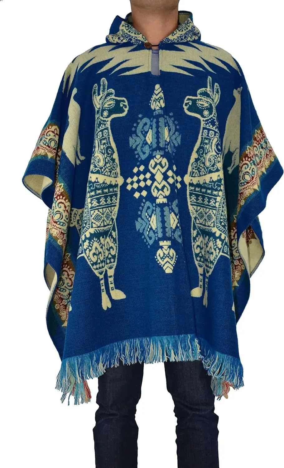 2024 Spring Indigenous Southwestern Navajo Aztec Cloak Mexican Men Knitted Hoodie Poncho