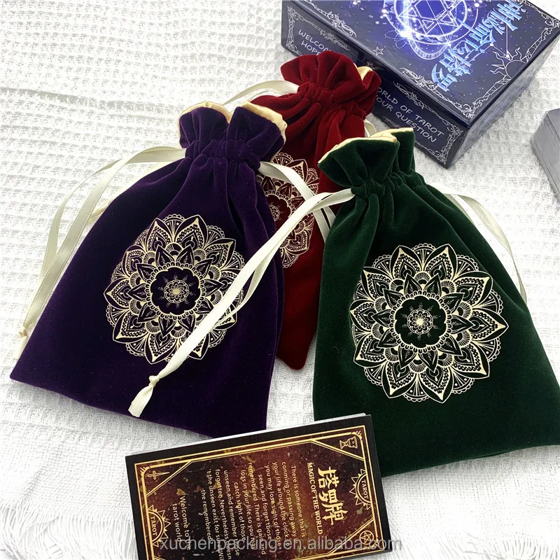 13*18cm Velvet Tarot Oracle Cards Storage Bag Custom Plush Velvet Board Game Dice Bags With Logo