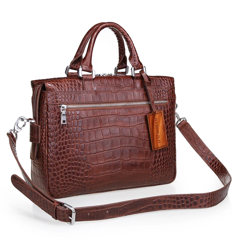 Business Office Laptop Bag Alligator Crocodile Embossed Faux Leather Brown Handmade Briefcase Bag