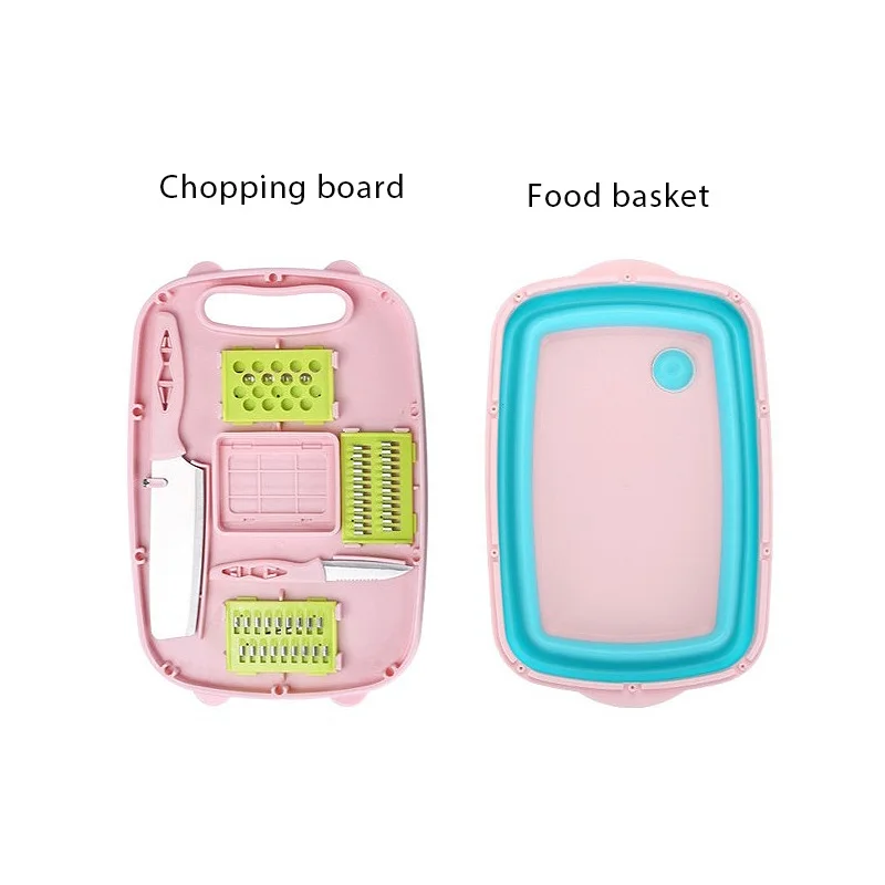 10 in 1 Plastic Collapsible Cutting Board with Colander Fruits Vegetables Wash and Cutting Drain Sink Storage Basket
