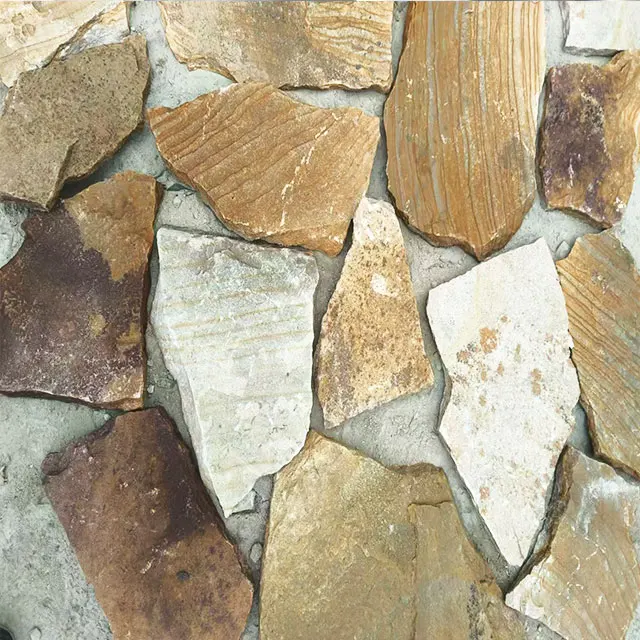 Golden or Yellow Sandstone Irregular Shape Stacked Random Rock Wall Stone