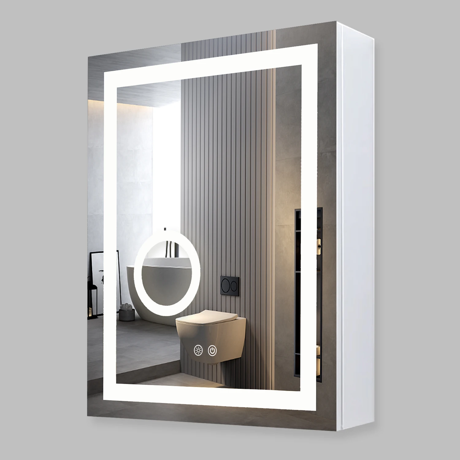 Medicine Cabinet with Mirror Fullkenlight Wall Mounted Bathroom Smart Led Mirror Cabinet Brass Modern Rectangle OEM ODM Custom