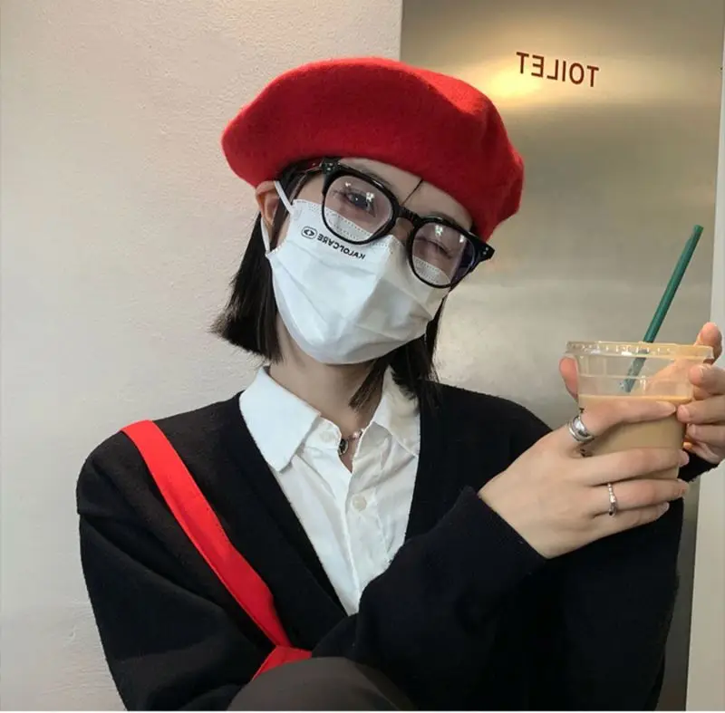 STS High Quality Thick Wholesale Angora Church Ladies 100% Wool Winter Elastic Custom Logo Embroidery Girl Hat Beret for Women