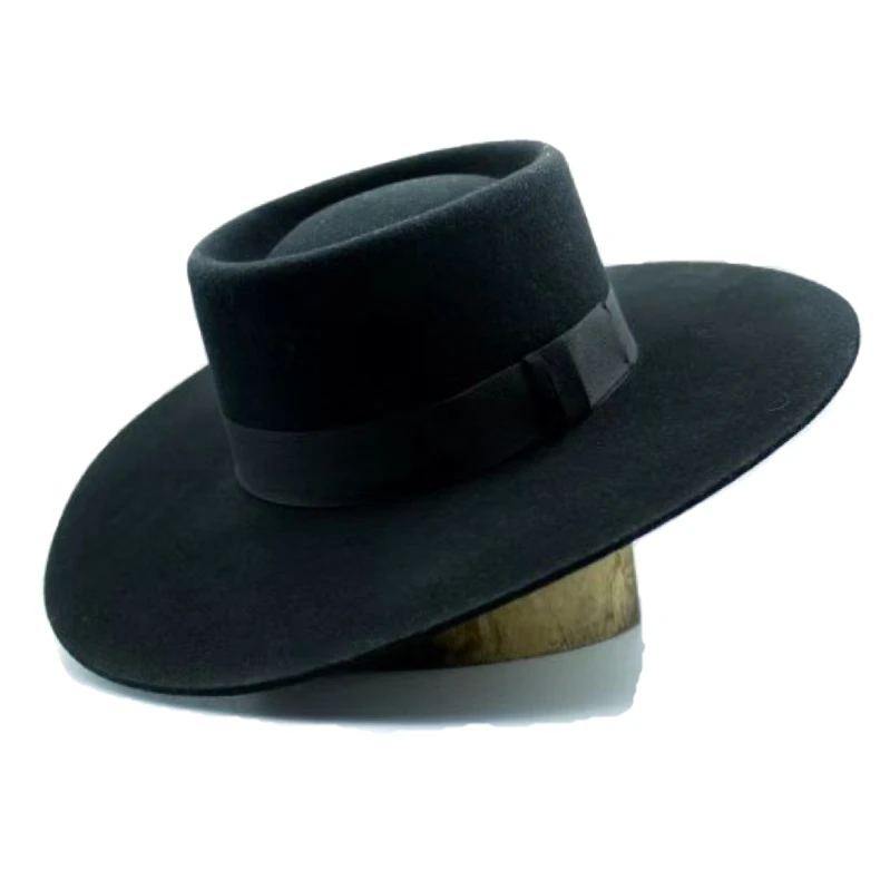 Classic Wide Brim Mexican Sombreros 100% Wool Felt Pork Pie Hat for Men